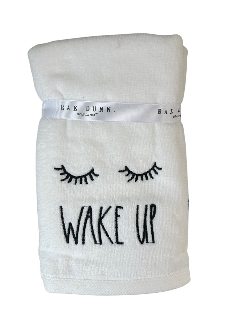Rae Dunn "WAKE UP" White Plush Blanket Eyelashes Farmhouse Coquette NWT
